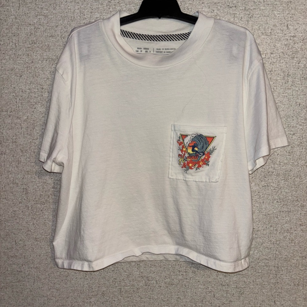 White Graphic Pocket Crop Top